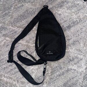 NWOT Vera Bradley Sling Crossbody Backpack Black W/Floral Lining Convertible